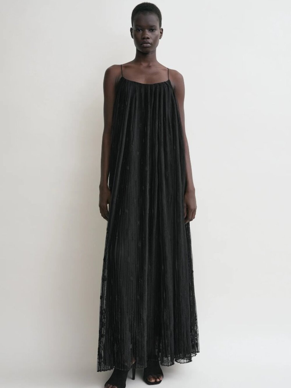 Toteme Floral Embroidered Tulle Maxi Dress Black Size 44 US 12 NWT $1200